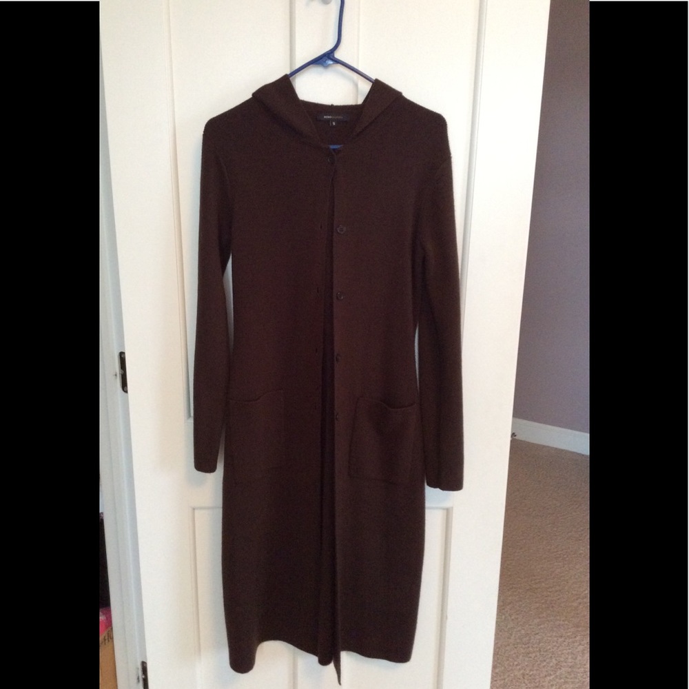 BCBG MAXAZRIA Brown Hooded Cardigan with belt Sz S